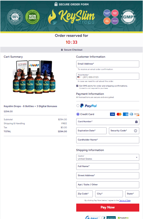 Keyslim Drops Secure Checkout Page