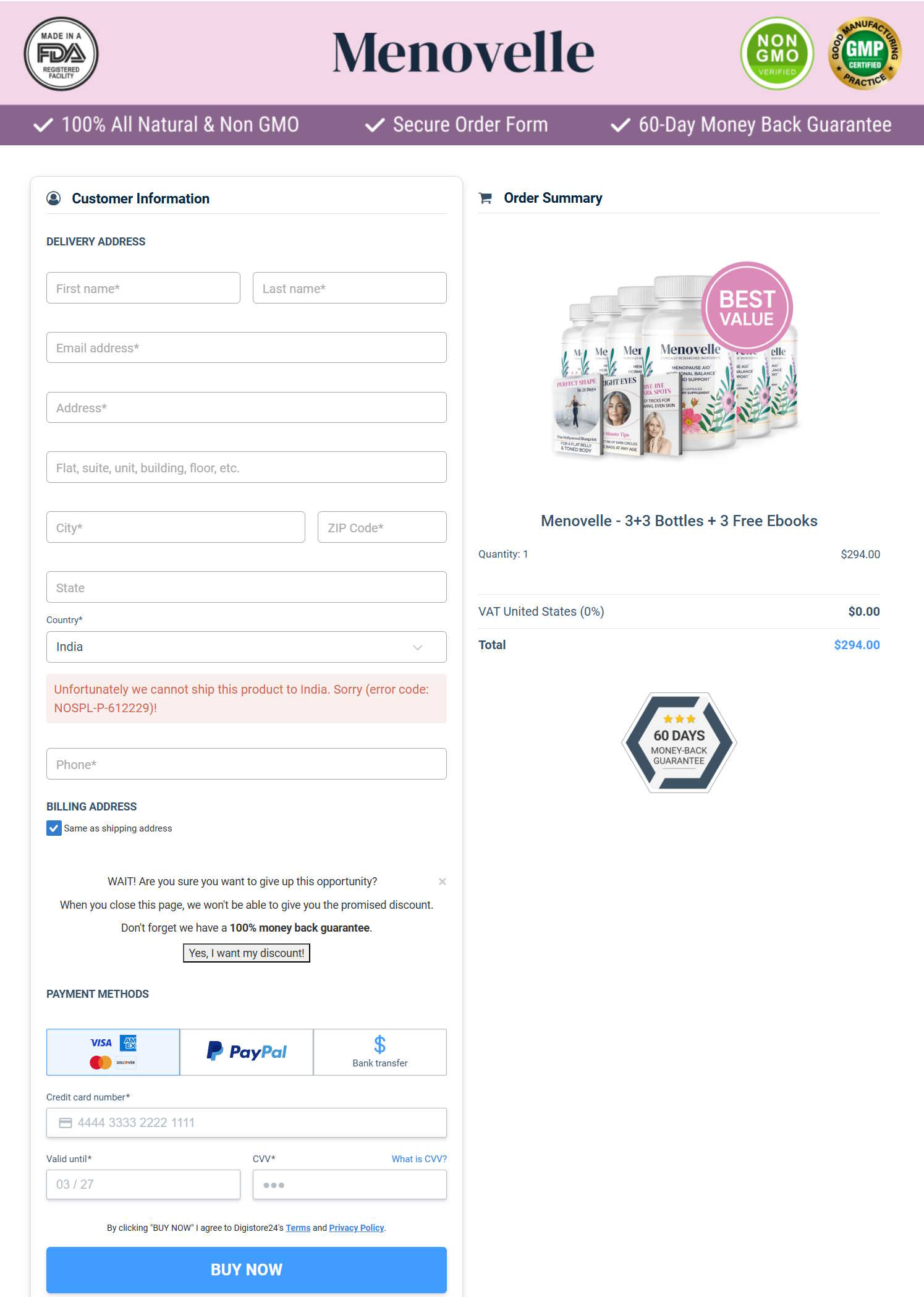 Menovelle Order Form