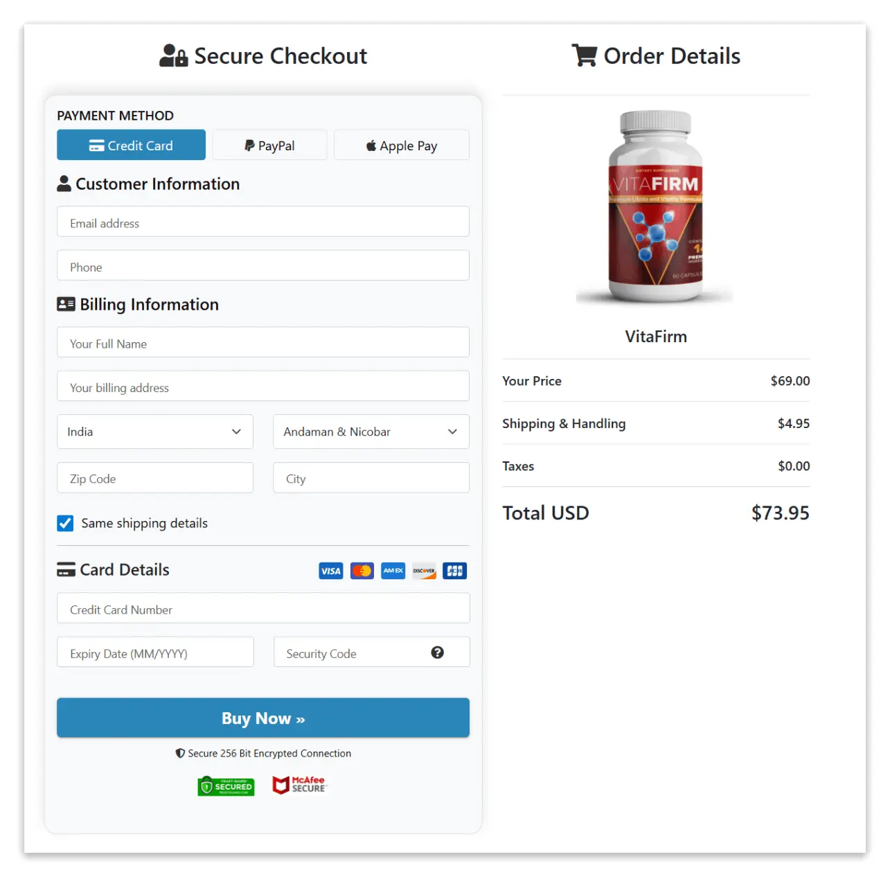 VitaFirm Secure Checkout Page